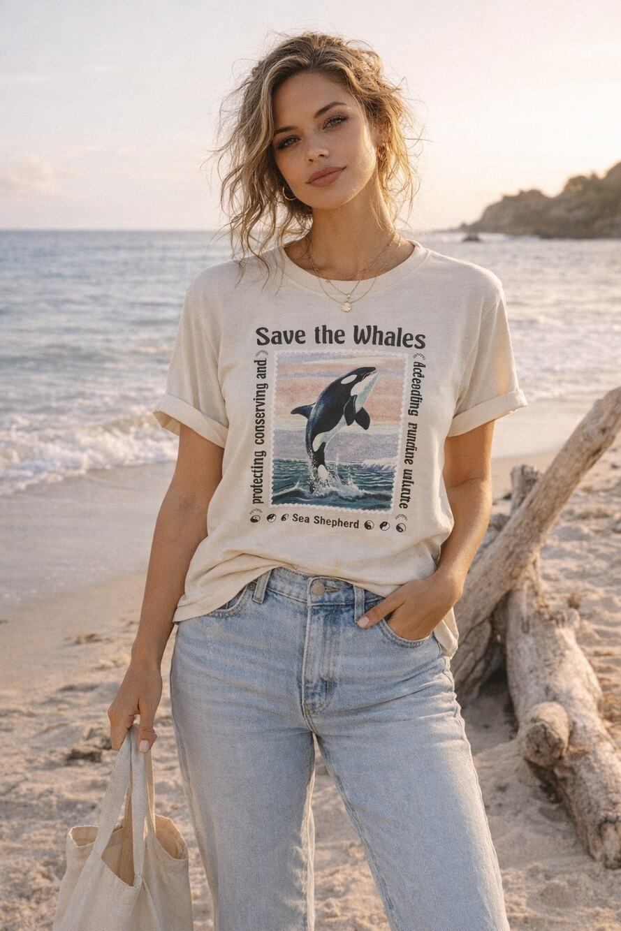 Sea Shepherd Save The Whales Graphic Tee Organic Cotton Small Activist Coastal
